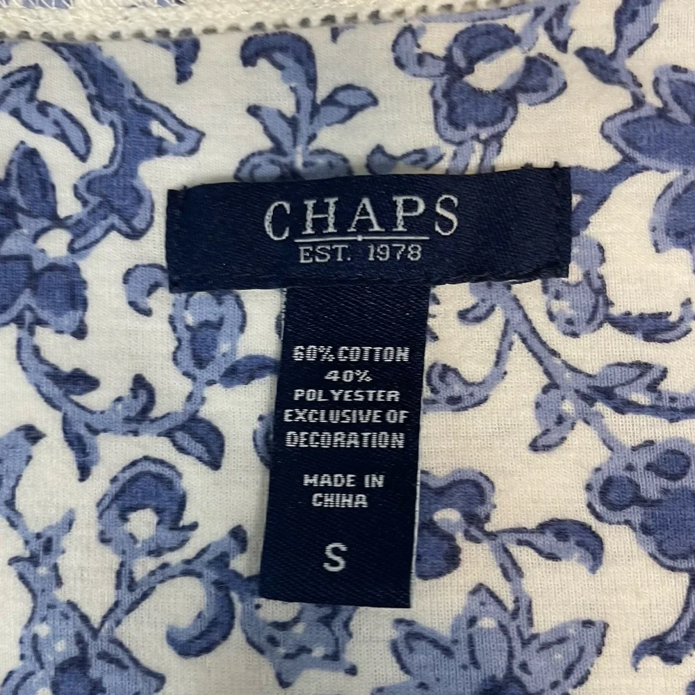Chaps Top Small‎ Cottage Ruffle Trim Dainty Bow Preppy Classic Americana FLAW S